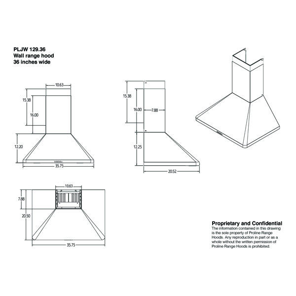 ProLine Range Hoods 36" 900 CFM Ducted Wall Mount Range Hood in Brushed